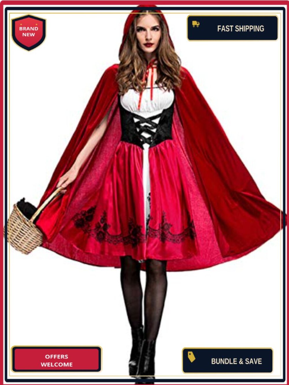 Women's Little Red Riding Hood Costume Velvet Cape Corset Dress Set
